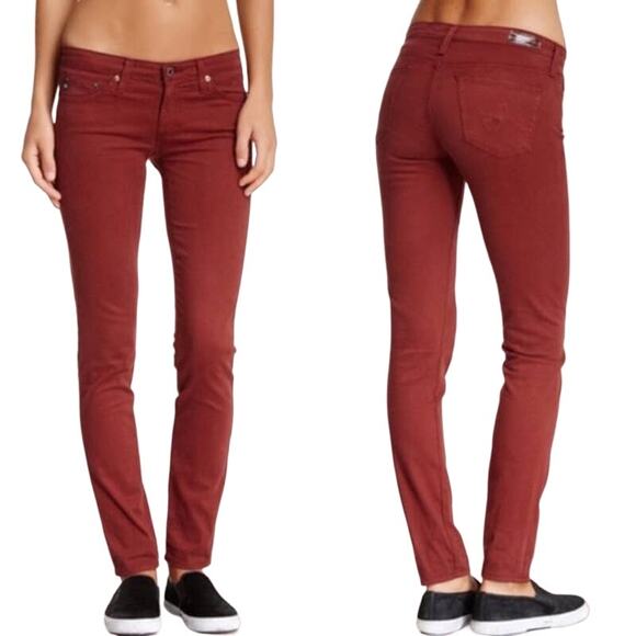 AG Adriano Goldschmied The Stilt Cigarette Skinny Leg Sateen Pants In Rust 26R - Picture 1 of 16